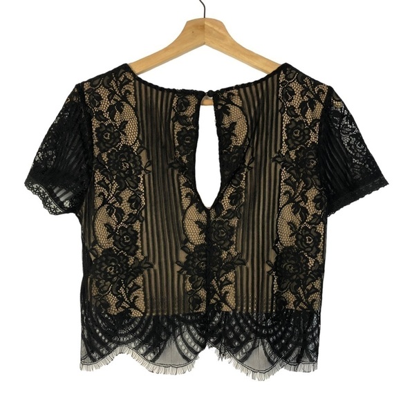 Revolve NBD Nude Black Lace Short Sleeve Top S - Picture 5 of 7